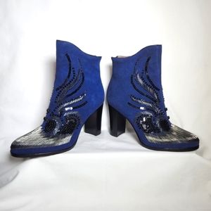 Donald Pliner Quiva Embellished Midnight Oily Suede Ankle Boot Sz 8.5